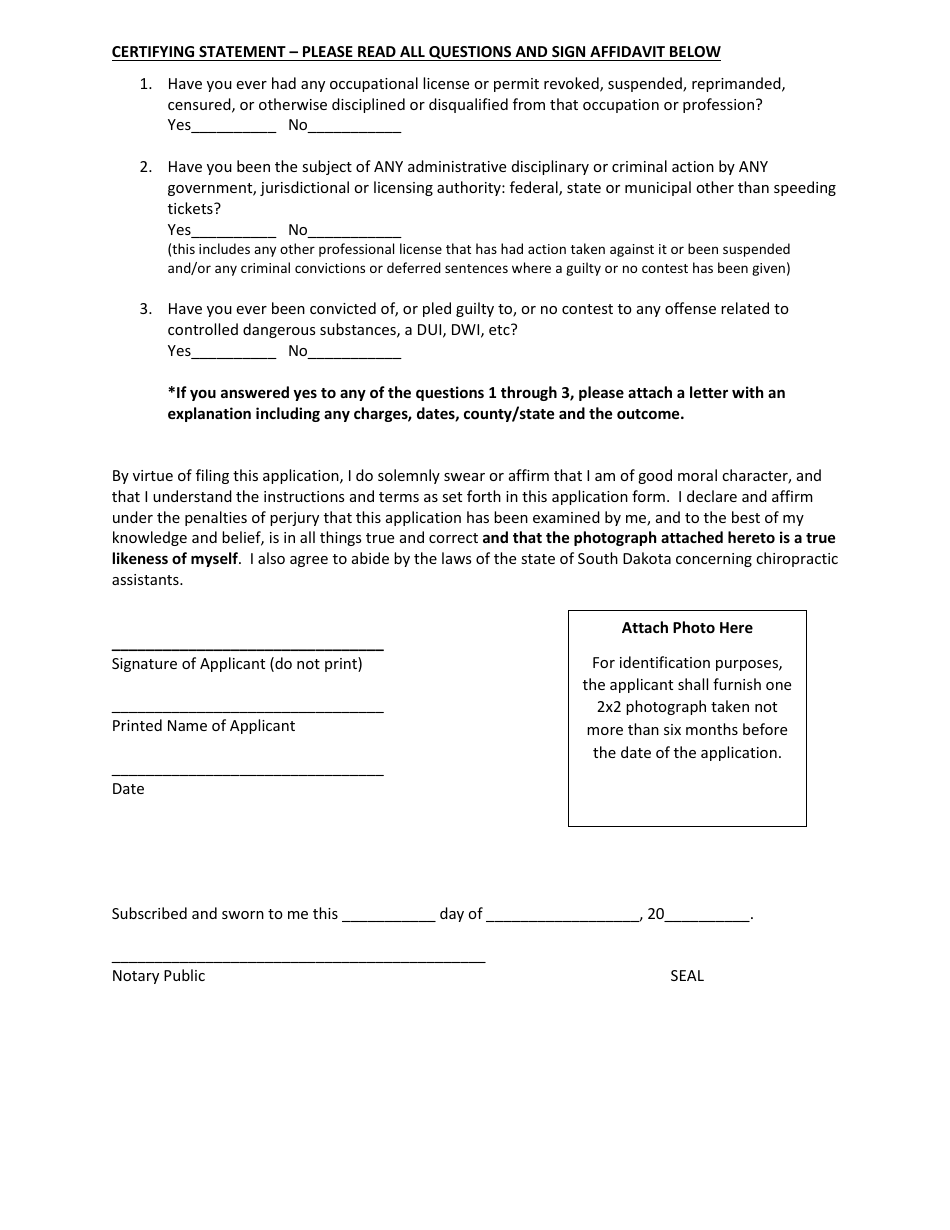 Chiropractic Assistant License Application - South Dakota, Page 4