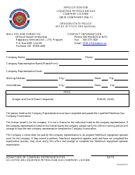 Document preview: Application for Liquefied Petroleum Gas Company License (New Companies Only) - Oregon