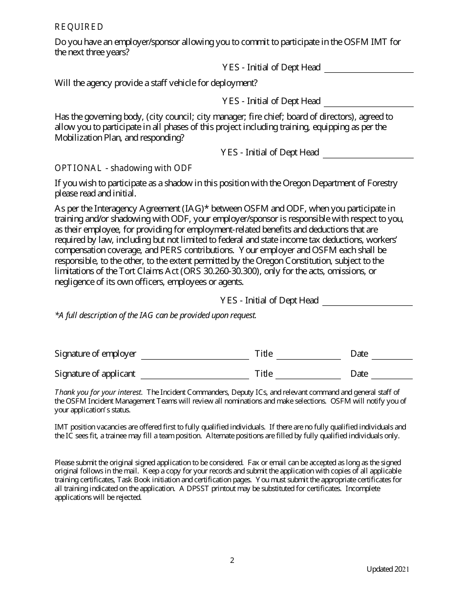 Application for Incident Management Teams - Line Safety Officer - Oregon, Page 2