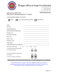 Document preview: Application for Incident Management Teams - Law Enforcement Officer - Oregon