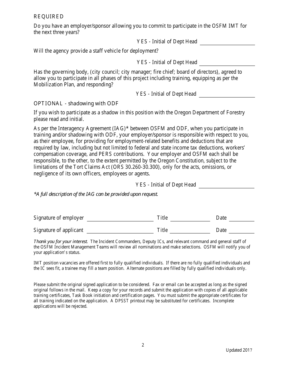 Application for Incident Management Teams - Law Enforcement Officer - Oregon, Page 2