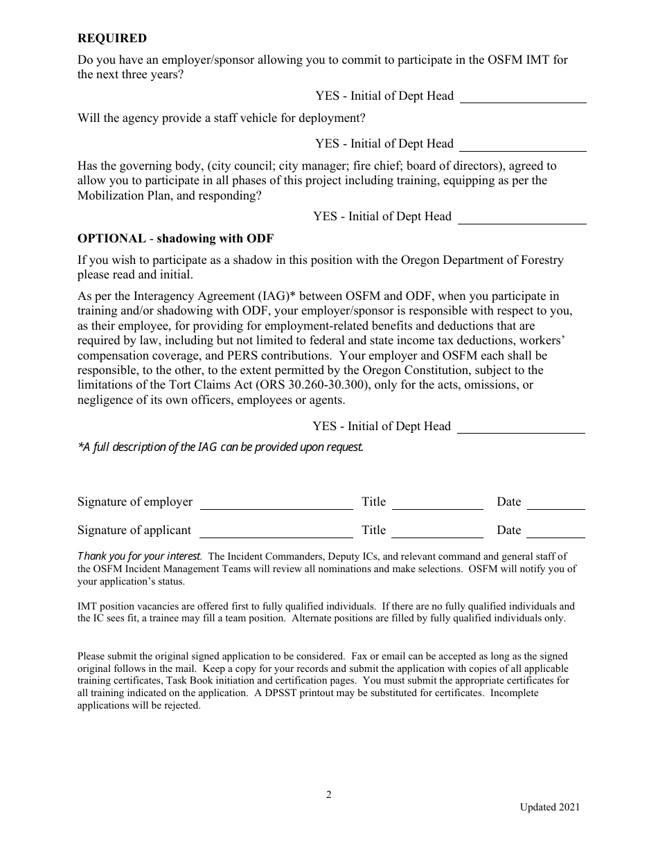 Application for Incident Management Teams - Liaison Officer - Oregon, Page 2