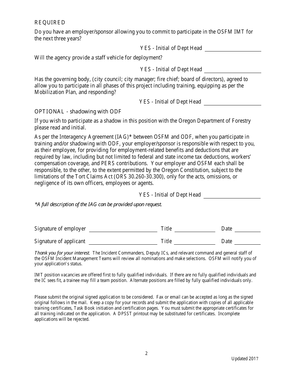 Application for Incident Management Teams - Planning Section Chief or Deputy Planning Section Chief - Oregon, Page 2