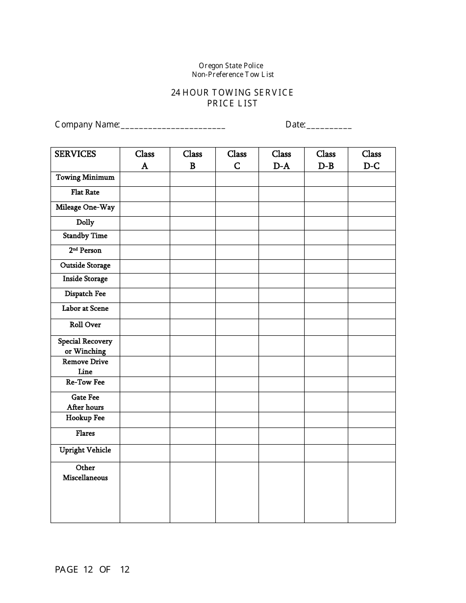 Oregon Application for Letter of Appointment Non-preference Tow List ...