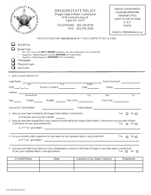 Form 301  Printable Pdf