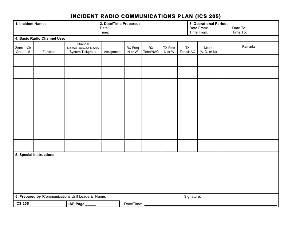 Form Ics205 - Fill Out, Sign Online And Download Fillable Pdf 