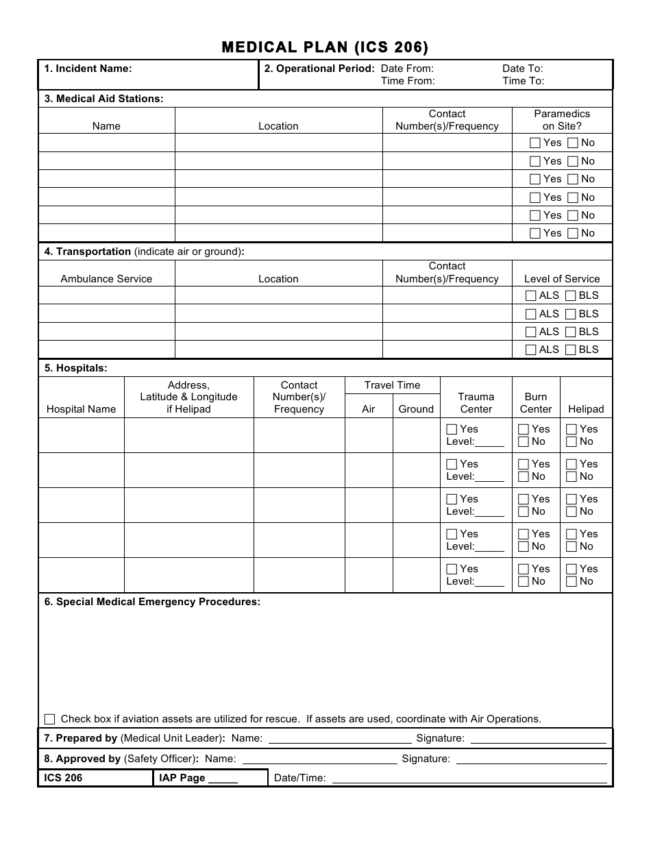 Form ICS206 Medical Plan, Page 1
