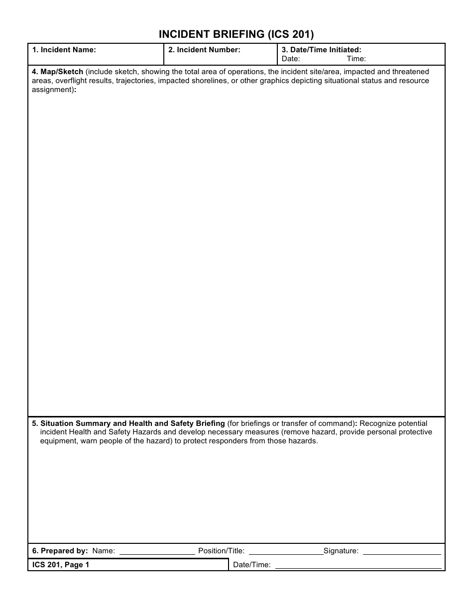 Form ICS201 Incident Briefing, Page 1