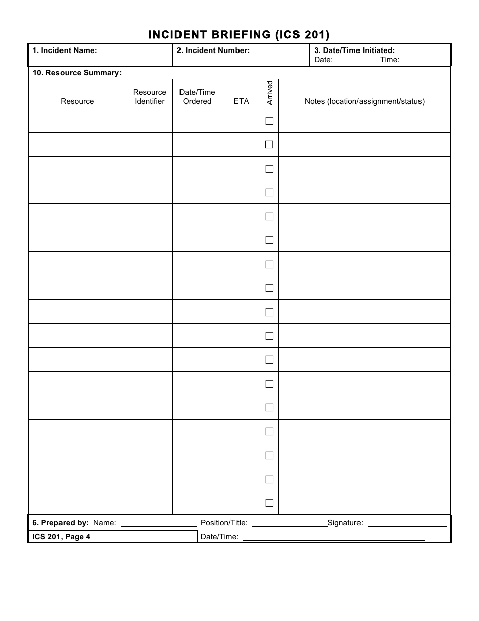 Form ICS201 Incident Briefing, Page 4