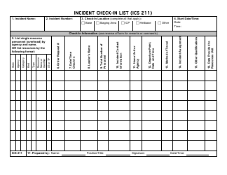 Document preview: Form ICS211 Incident Check-In List