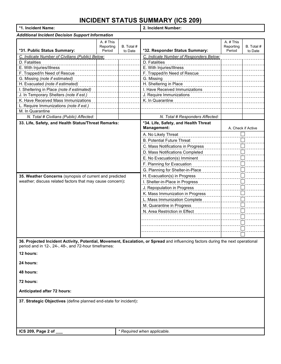 Form ICS209 Incident Status Summary, Page 2