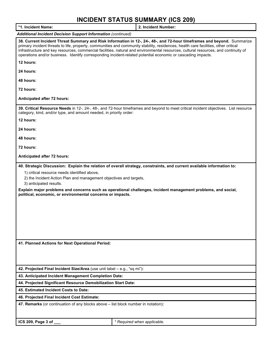 Form ICS209 Incident Status Summary, Page 3