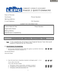 Community Capability Assessment - Phase 2 Questionnaire - Hazardous Material Response Team - Oregon