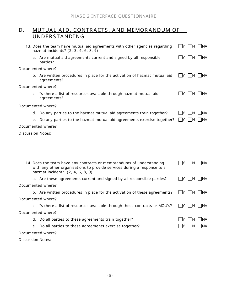 Community Capability Assessment - Phase 2 Questionnaire - Hazardous Material Response Team - Oregon, Page 5