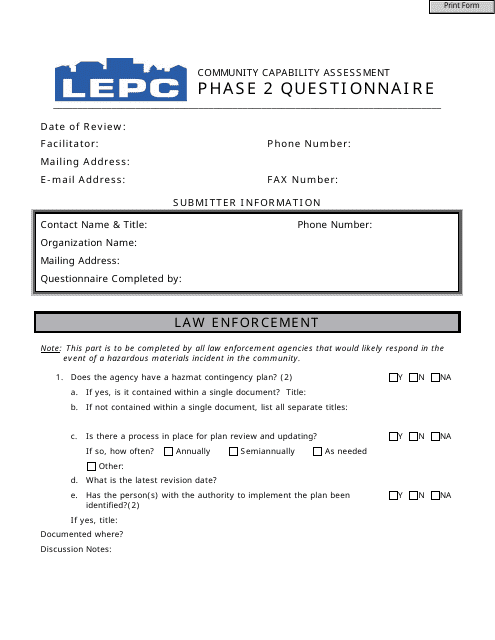 Community Capability Assessment - Phase 2 Questionnaire - Law Enforcement - Oregon
