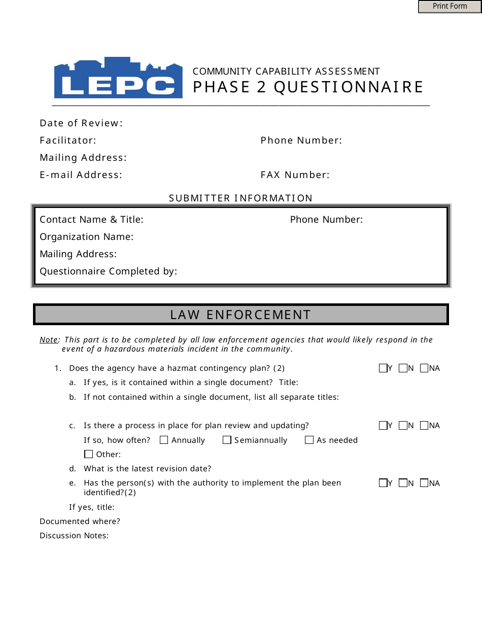 Community Capability Assessment - Phase 2 Questionnaire - Law Enforcement - Oregon, Page 1