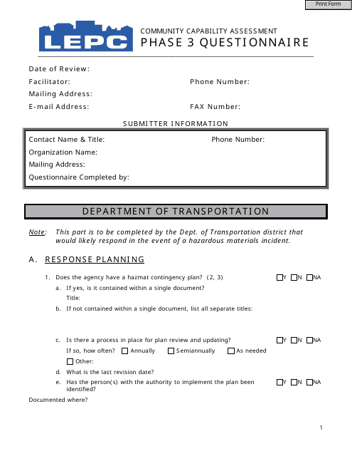 Community Capability Assessment - Phase 3 Questionnaire - Department of Transportation - Oregon