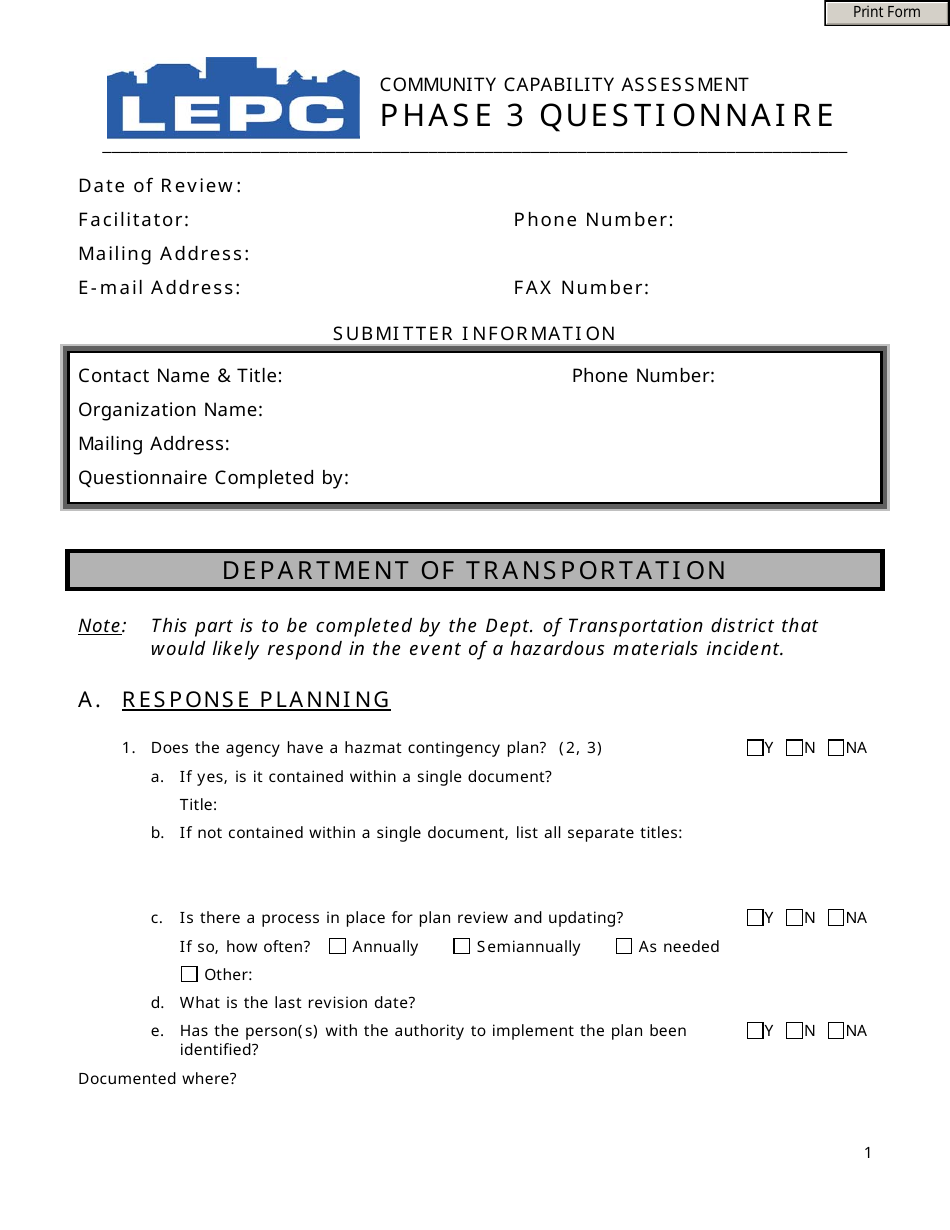 Community Capability Assessment - Phase 3 Questionnaire - Department of Transportation - Oregon, Page 1