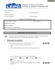 Document preview: Community Capability Assessment - Phase 3 Questionnaire - Oregon State Police - Oregon
