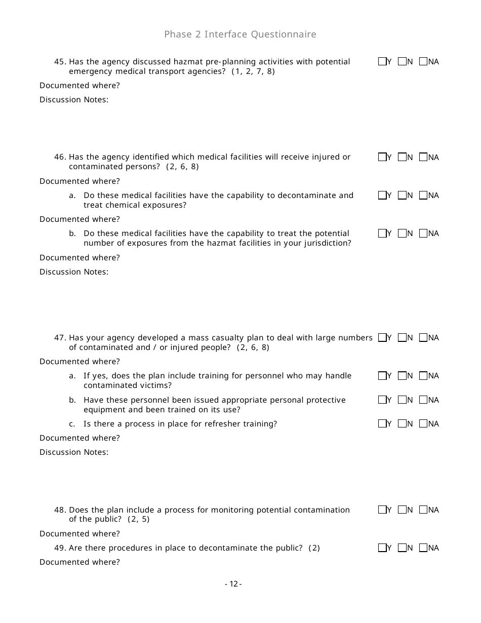 Community Capability Assessment - Phase 2 Questionnaire - Fire Department - Oregon, Page 12
