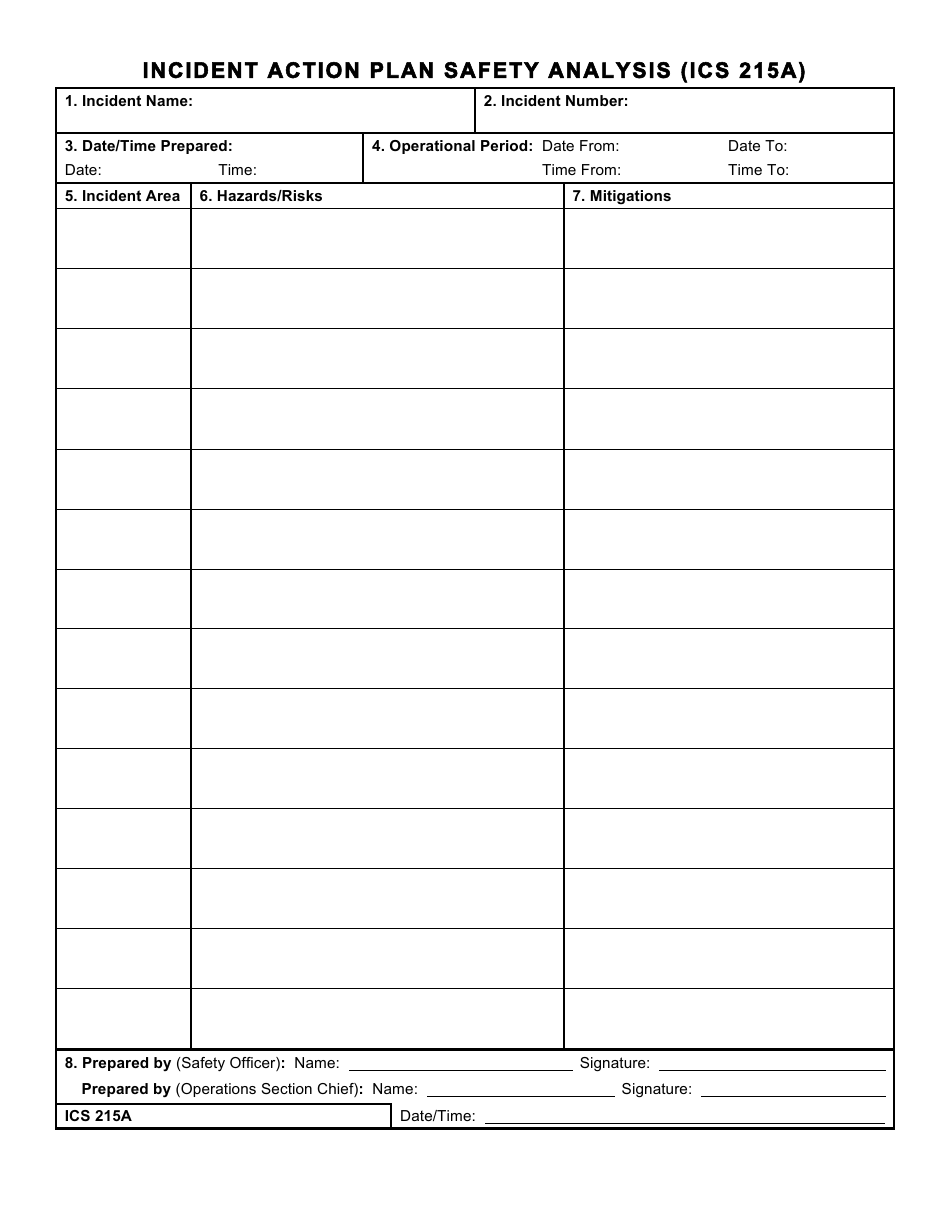 Form ICS215A Incident Action Plan Safety Analysis, Page 1