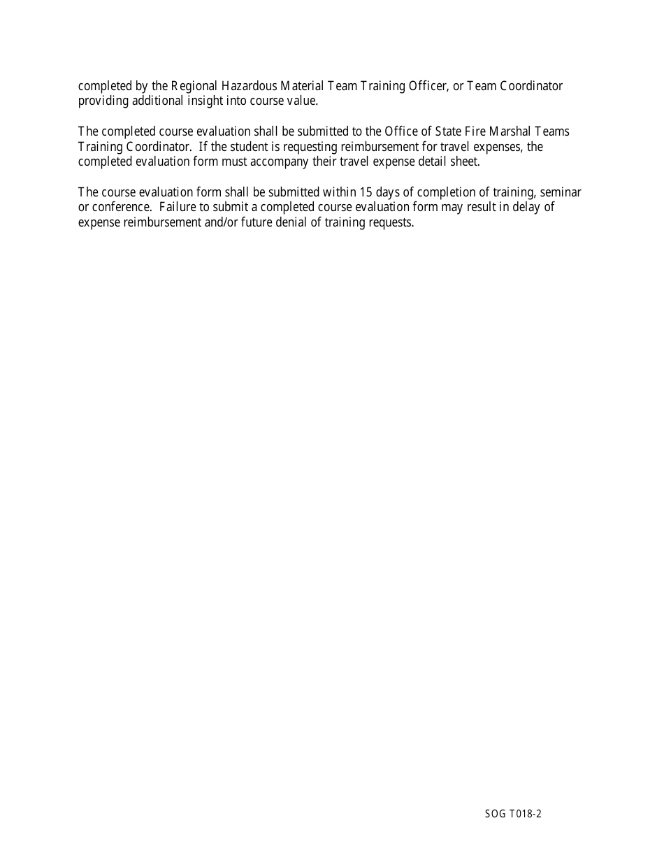 Form SOG T018 Hazardous Materials Post Training Evaluation - Oregon, Page 2