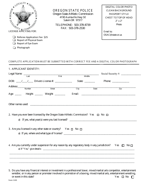 Form 1105 Referee Application - Oregon