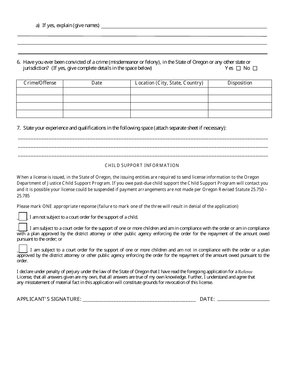 Form 1105 Referee Application - Oregon, Page 2