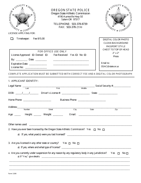 Form 1106 Timekeeper Application - Oregon