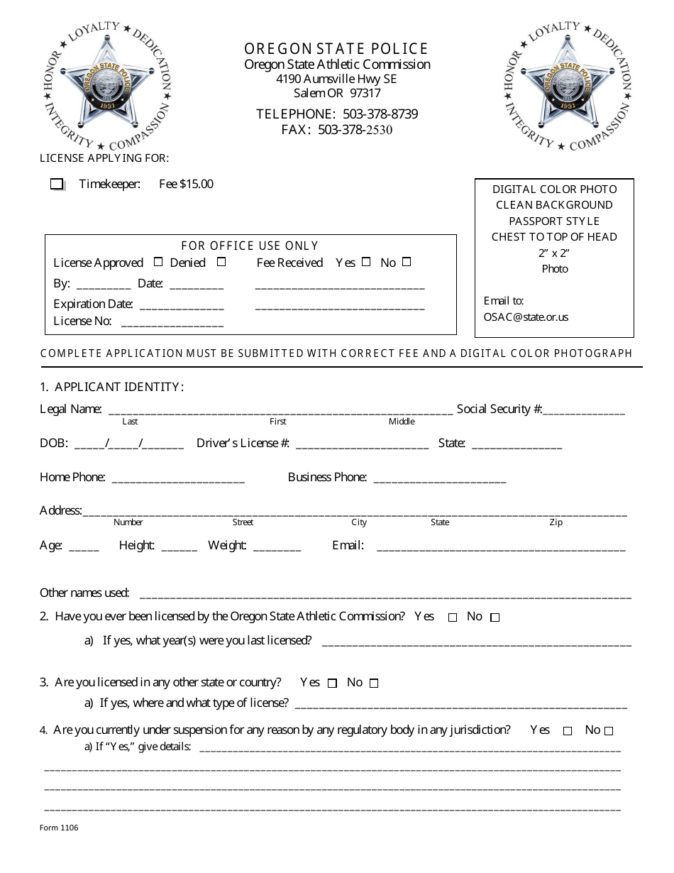 Form 1106 Timekeeper Application - Oregon, Page 1
