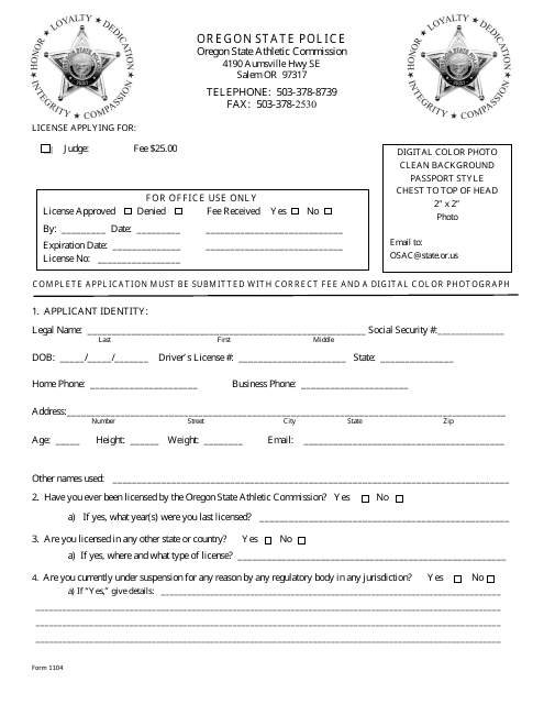 Form 1104 Judge Application - Oregon