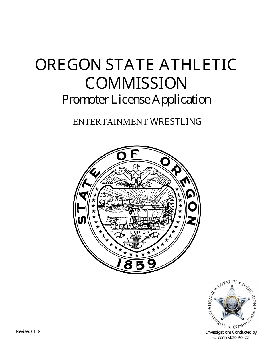 Entertainment Wrestling Promoter License Application - Oregon, Page 1
