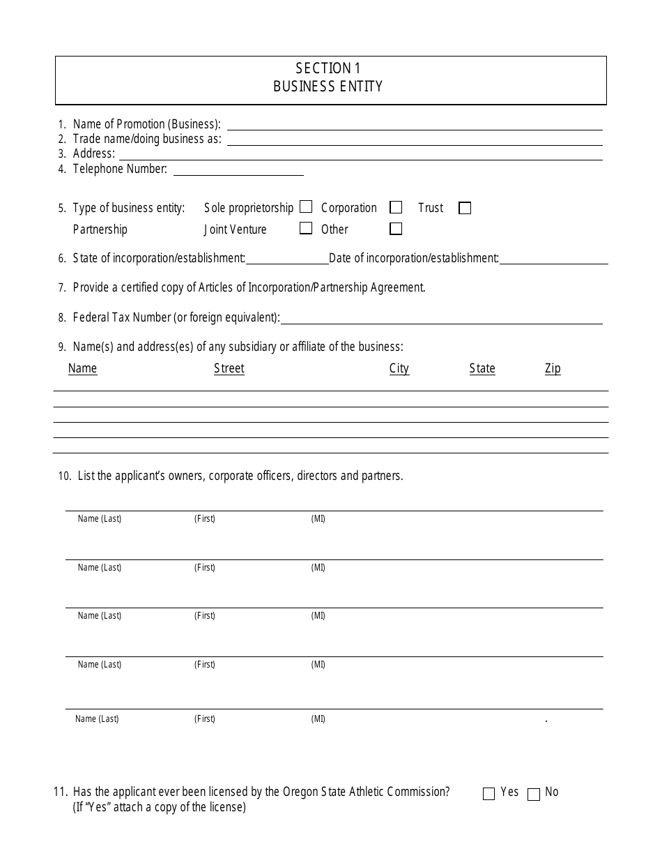 Entertainment Wrestling Promoter License Application - Oregon, Page 3