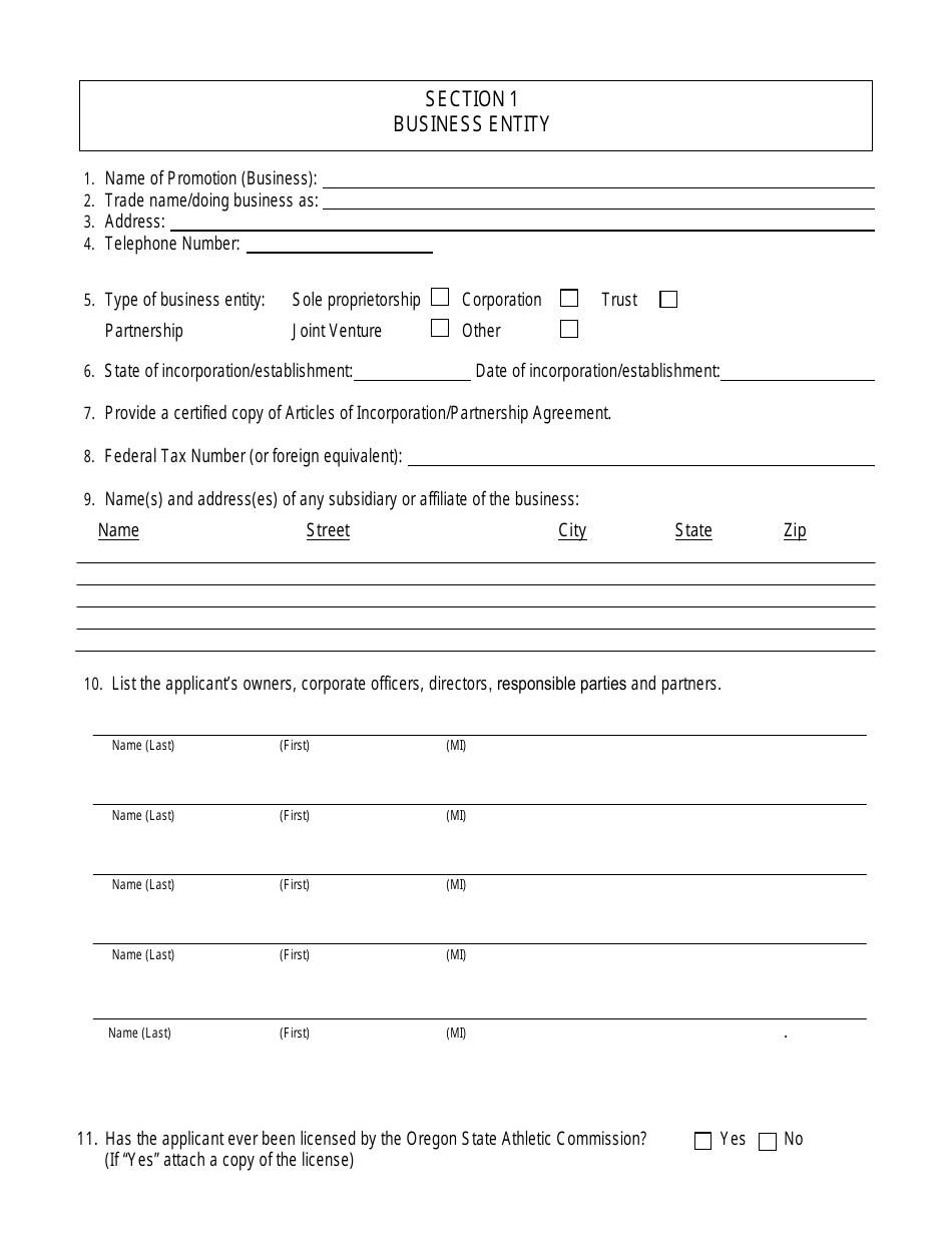 Form 1011 Unarmed Combat Sports Promoter License Application - Oregon, Page 3