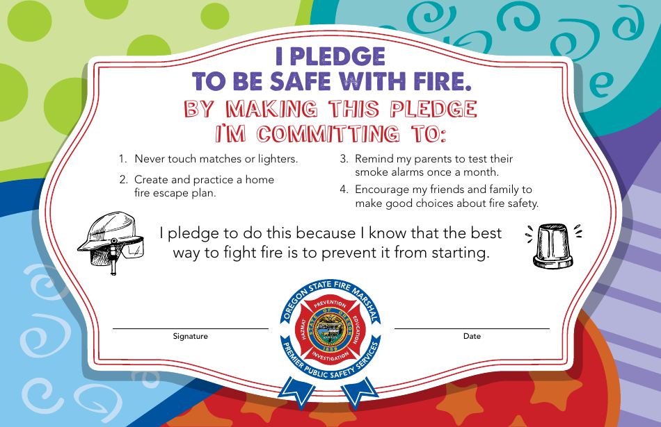 Youth Fire Safety Pledge Certificate - Oregon, Page 1