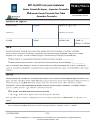 Document preview: Formulario METRO/MULTCO OPT Opt in/Out Form Para Empleados - Metro Vivienda De Apoyo - Multnomah County Preescolar Para Todos - Impuestos Personales - Multnomah County, Oregon (Spanish)