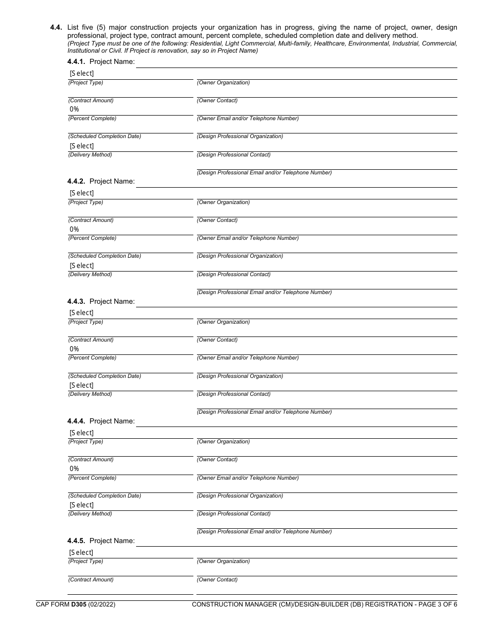 CAP Form D305 Construction Manager (Cm) / Design-Builder (Db) Registration - Oklahoma, Page 3