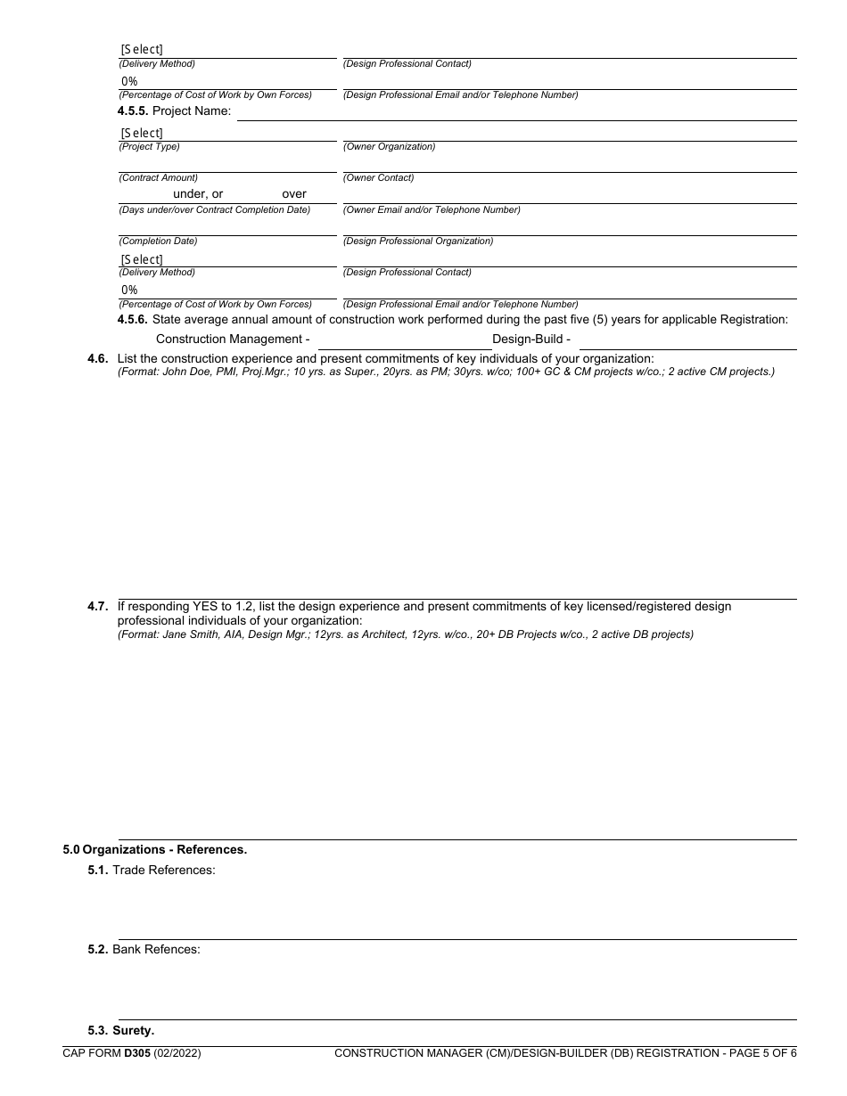 CAP Form D305 Construction Manager (Cm) / Design-Builder (Db) Registration - Oklahoma, Page 5