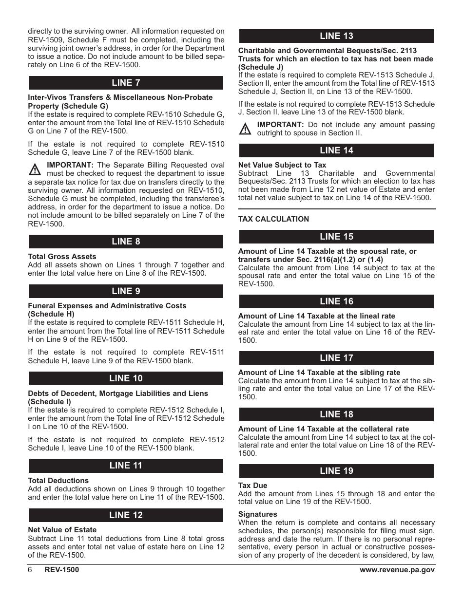 Form REV-1500 Inheritance Tax Return Resident Decedent - Pennsylvania, Page 10