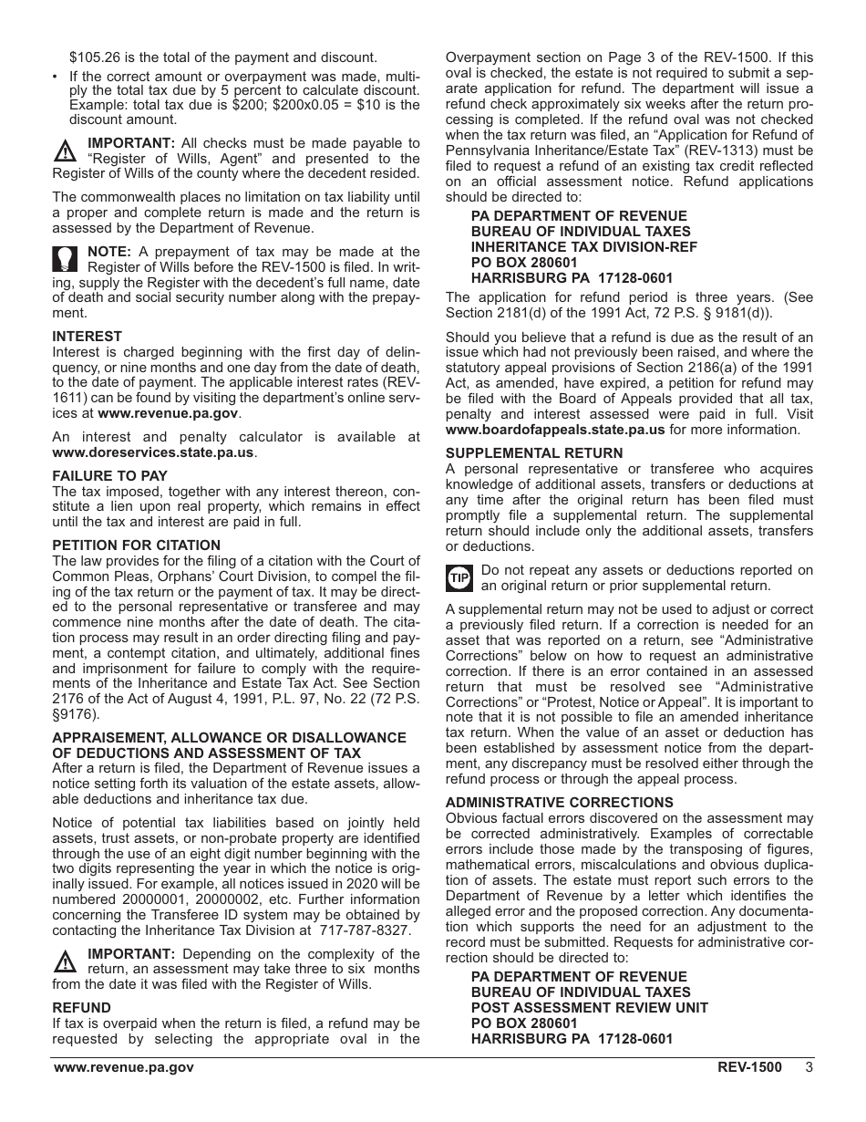 Form REV-1500 Inheritance Tax Return Resident Decedent - Pennsylvania, Page 7