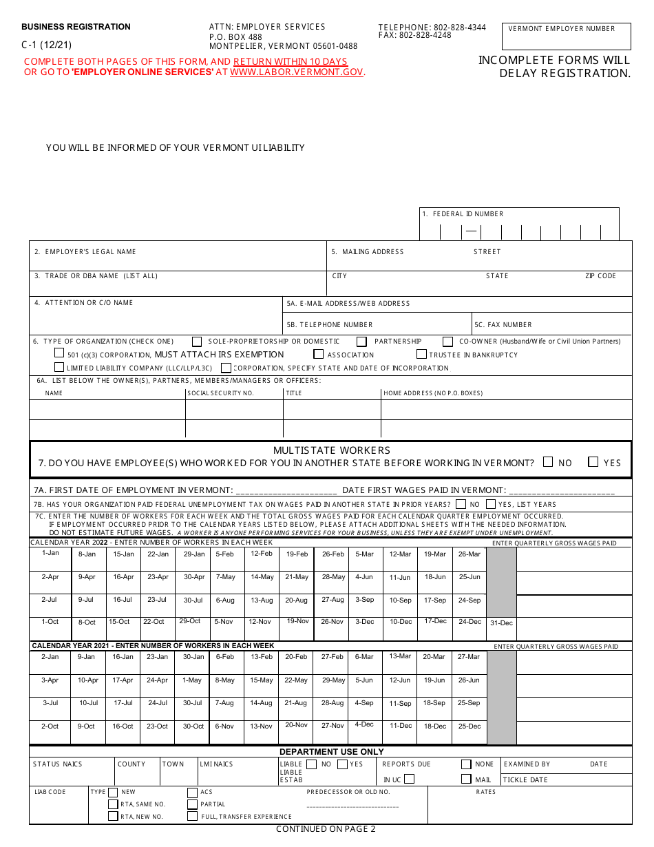 DOL Form C1 Download Fillable PDF or Fill Online Business Registration