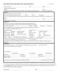Document preview: Form 2013A-TB-003 Tuberculosis Patient Information Sheet: Subsequent Report - Virginia