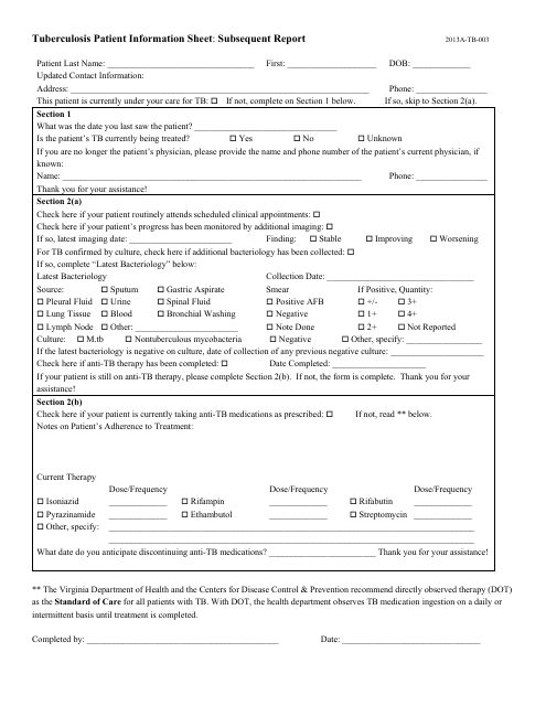 Form 2013A-TB-003  Printable Pdf