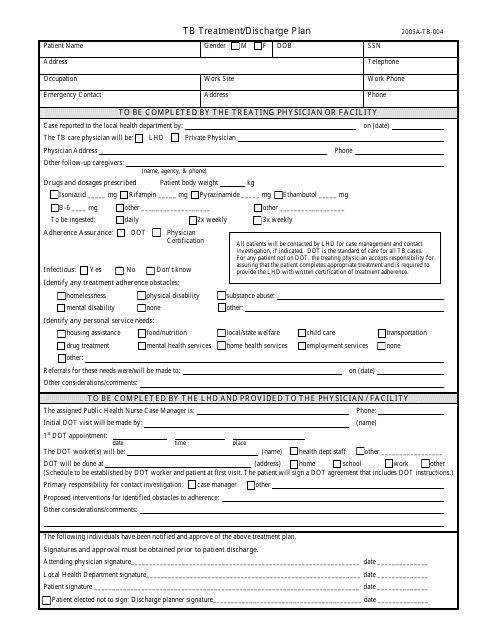 Form 2005A-TB-004 Tb Treatment/Discharge Plan - Virginia