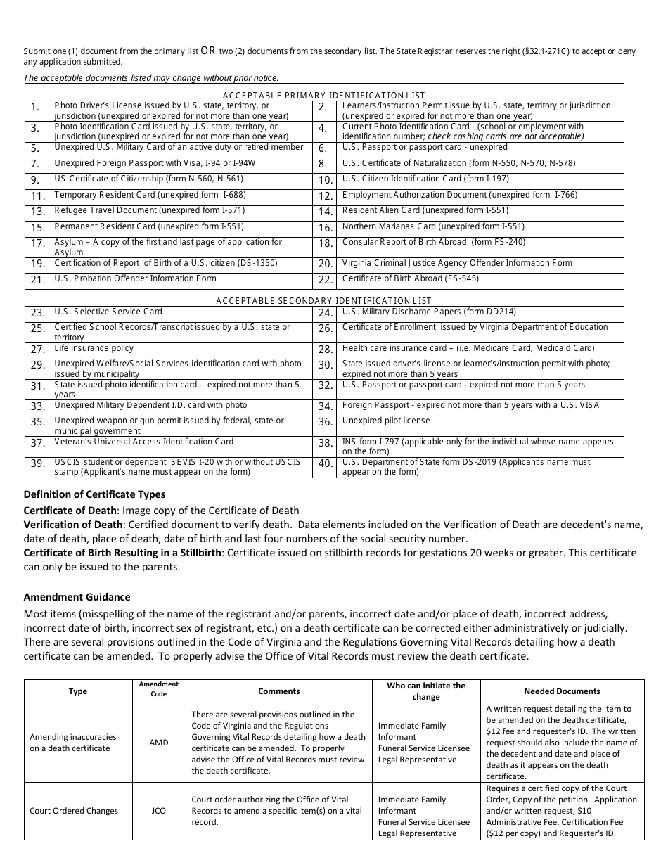 Form VS6D Application for Certification of a Death Record - Virginia, Page 2