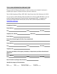 Title VI/Ada Discrimination Complaint Form - Virginia