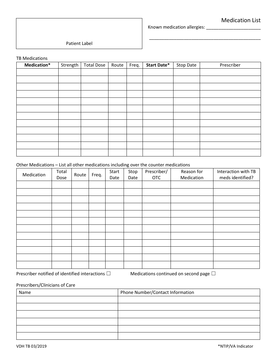 Virginia Medication List - Fill Out, Sign Online and Download PDF ...
