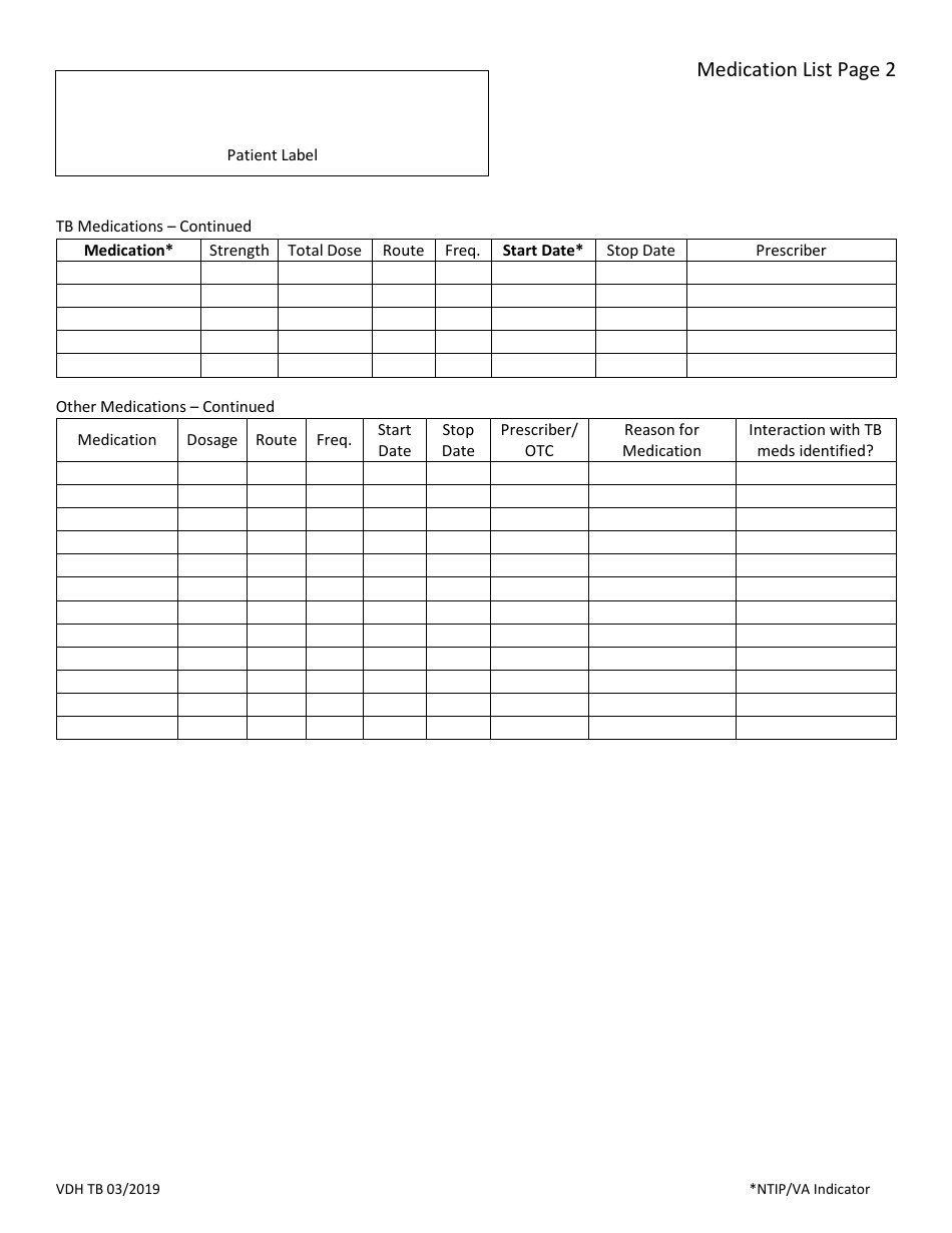 Virginia Medication List - Fill Out, Sign Online and Download PDF ...