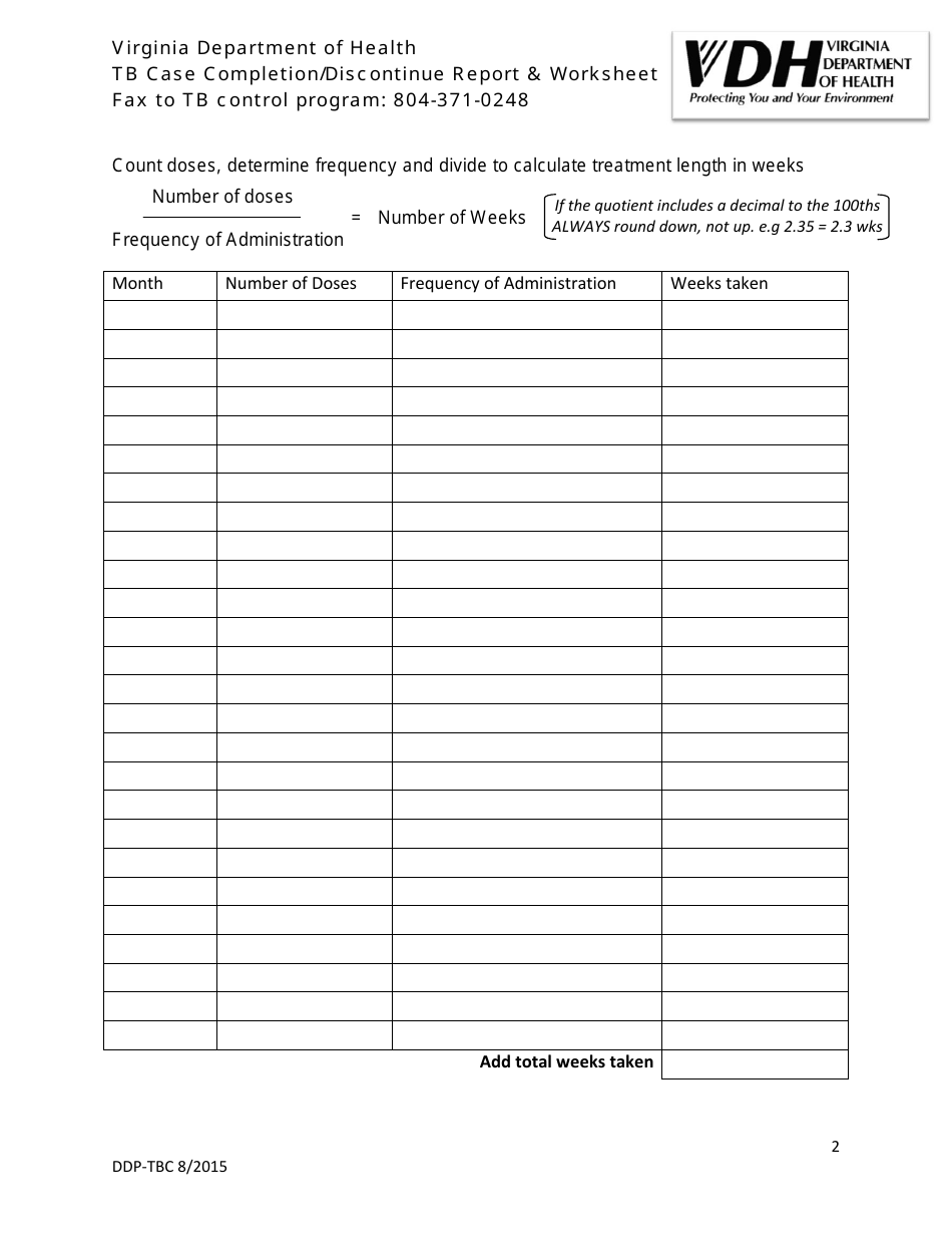 Tb Case Completion / Discontinue Report  Worksheet - Virginia, Page 2