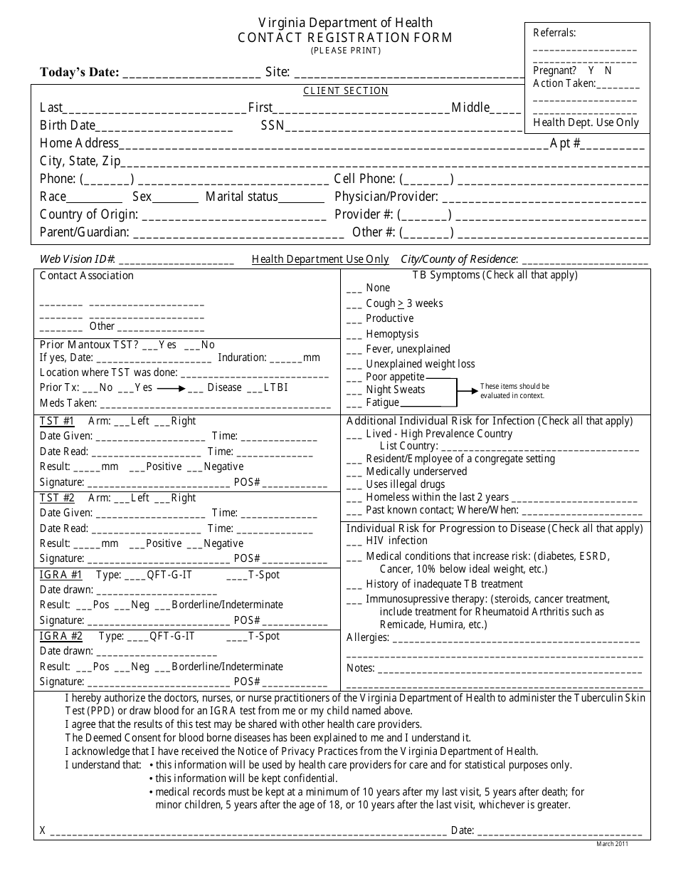 Contact Registration Form - Virginia, Page 1